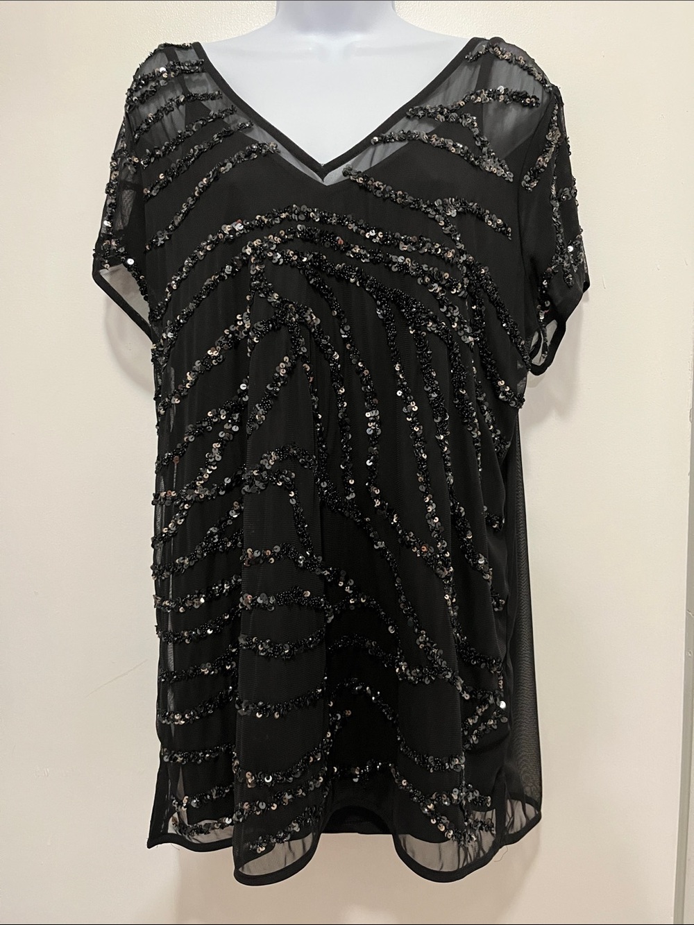 Black Sequin And BEADED V-Neck Women's TopPLUS dress underneath